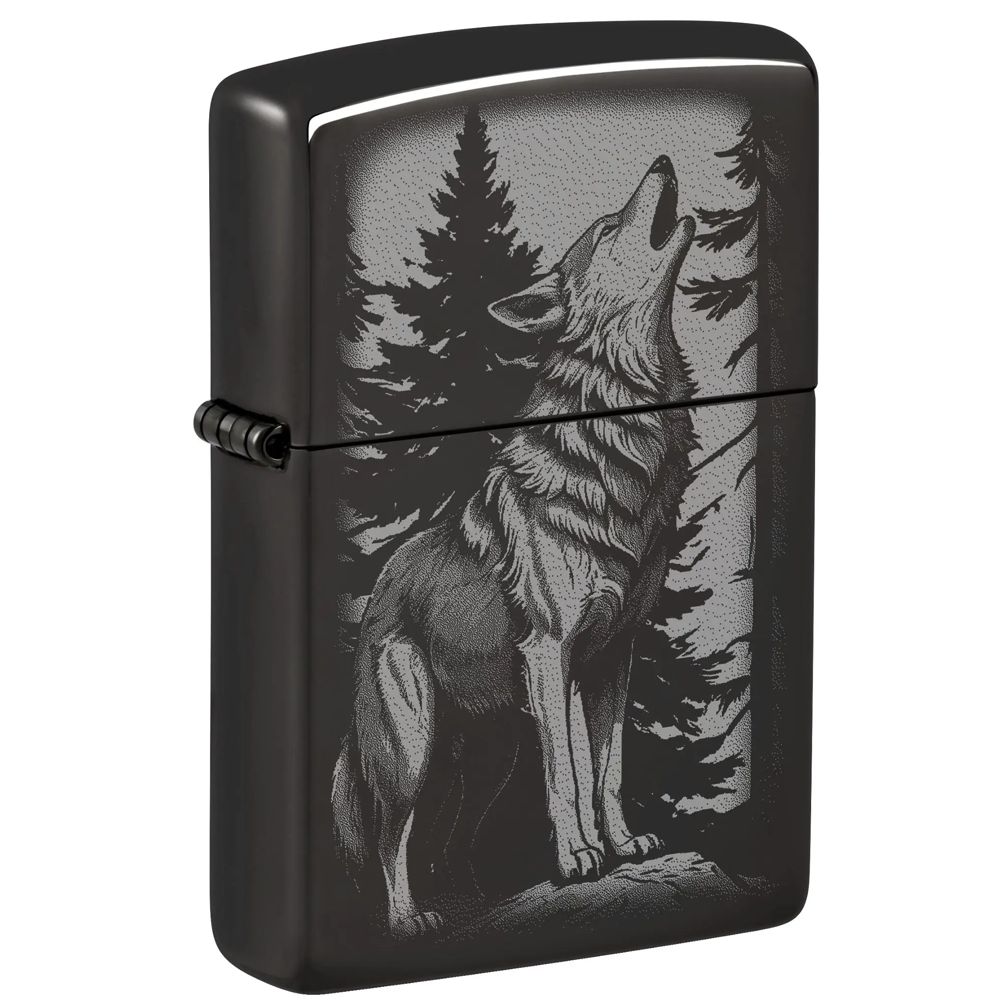 Zippo High Polish Black Metal Pocket Lighter - Howling Wolf Design, Wolf Art Flair, Lifetime Guarantee - Made in USA, Unfilled (Fuel Sold Separately) - Gift for Everyday Use