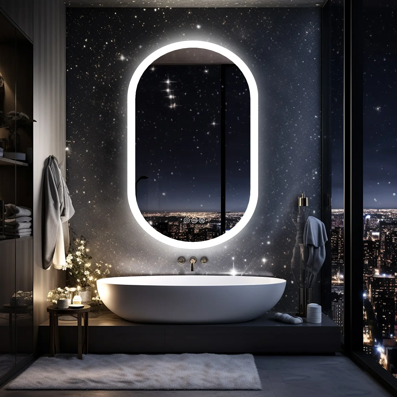 Smart LED Lighted Mirror with Lights - Modern Wall-Mounted Vertical Long Oval Glass, 3-Color Dimmable, Warm Ambiance-Enhancing Bathroom Vanity Fixture for Makeup Vanity & Bathrooms, Makeup Vanity Mirror