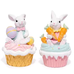 Hodao Spring Bunny Cupcake Statues – Cute Easter Home Decor & Perfect Holiday Gift