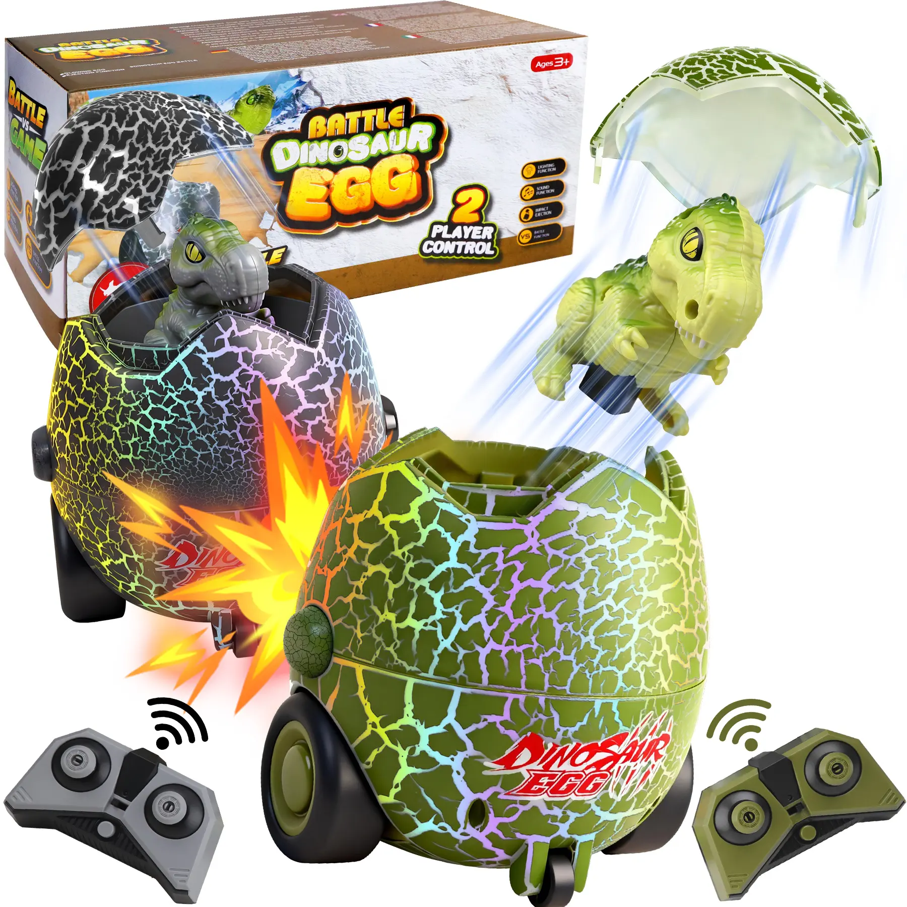 Vvinca 2-Pack Remote Control Dinosaur Egg Battle Toys for Kids - Rechargeable Bumper Cars with LED Lights & Sound, Sensory Products, Easter Baskets Fillers, Birthday Gifts #tiktokshopsummersale, Kids Toys