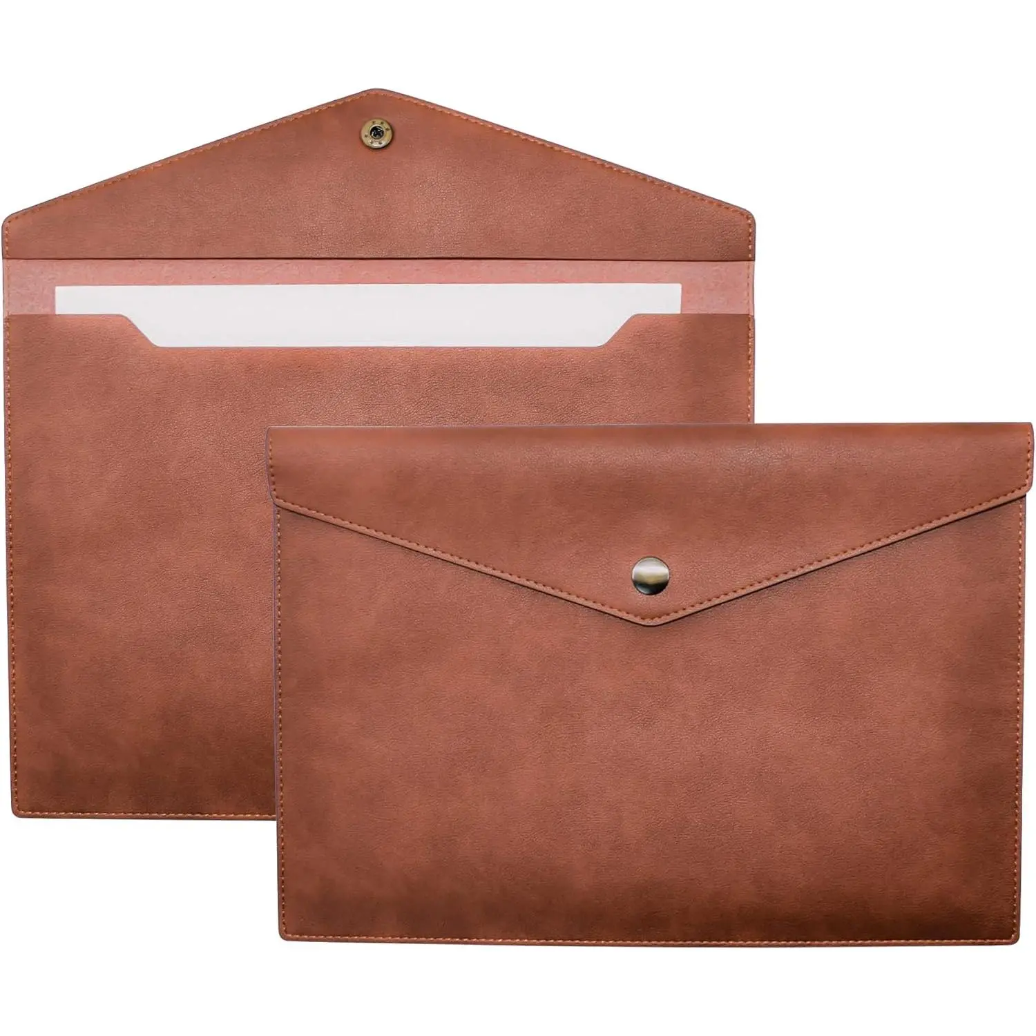 1 count PU Leather File Folders A4 Document Holder File Envelope  Portfolio Filing File Organizer for Letter Size with Snap Button Closure, Brown