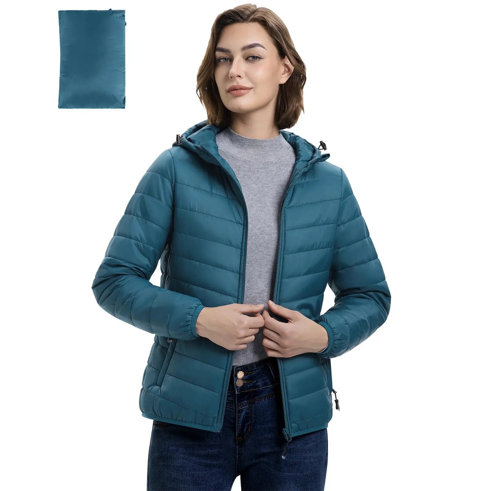 33,000ft Women's Hooded Packable Puffer Jacket Lightweight Warm Puffy Quilted Winter Coat