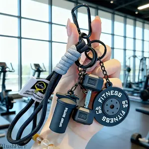 Unisex 4-Piece Fitness Dumbbell & Barbell Set - Braided Rope, Water Bottle Charm, Sports Bag/Backpack Pendant, Bag Chain, Cute Workout Keychains, Ideal Couple Holiday Gifts for Sports & Outdoor Fun