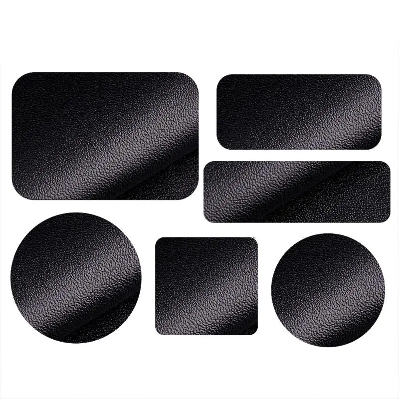 Solid Color Self Adhesive Textured Faux Leather Patch, Fake Leather Patch, 6 Counts/set PU Leather Sticker, DIY Black Repair Patch for Sofa, Car Seat, Bag, Bed, Couch