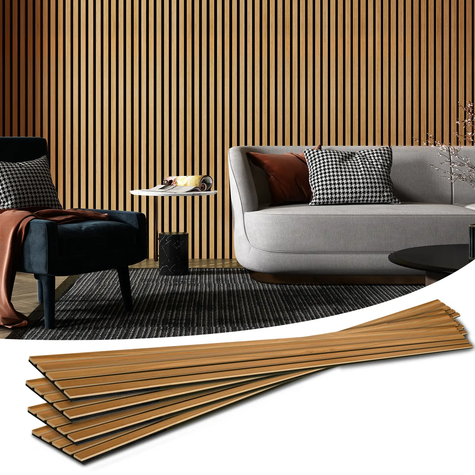 Art3d 4-Pack (7.9x94.5 in) 3D Fluted Wood Slat Decorative Wall Panels, Soundproof DIY Interior Wall & Ceiling Panels for Modern Home TV Background, Office Home Improvement, Soundproof Panels