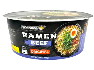 ORIGINAL BEEF Premium Ramen, (NON SPICY) Instant, PhoLicious Brand, 4 Pack / 4.19 Ounce Bowls, Fresh Ingredients