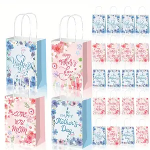 12 pieces Mother's Day gift bags, with handle bags saying "Happy Mother's Day", carnation bow paper bags, festival party gift paper bags, gifts for mom, Gift Wrapping Supplies