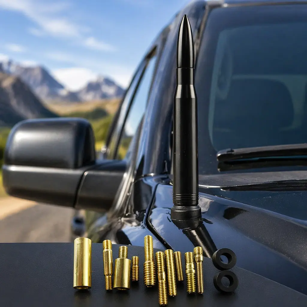 Universal Black Bullet Antenna Gold Hardware Replacement for Ford Dodge Chevrolet Jeep Toyota Truck
