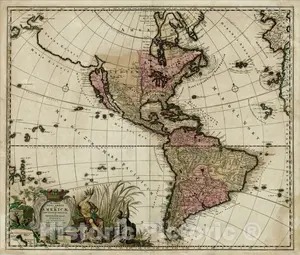 Map of North & South America with Insets | 1700 Hand-Colored Historical Map Print