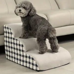 Suitable for small dogs - high-density foam pet stairs with a non-slip base and a plaid pattern design, ideal for elderly and injured pets, making it easy to access high beds and sofas