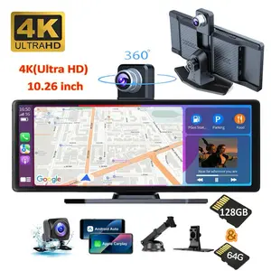 10.26 Inch 4K Ultra HD Car Radio with 128GB/64GB TF Card, 4K Dash Cam, 1080P Rear Camera, Carplay, GPS Navigation, Voice Command, Universal Compatibility