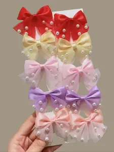 10pcs Cute Pearl Bow Hair Clips Set, Hair Pin Set, Elegant Mesh Butterfly Knot Hair Accessories, Barrettes, Fun Hair Clips, Perfect for Girls & Women, Fall Winter Fashion