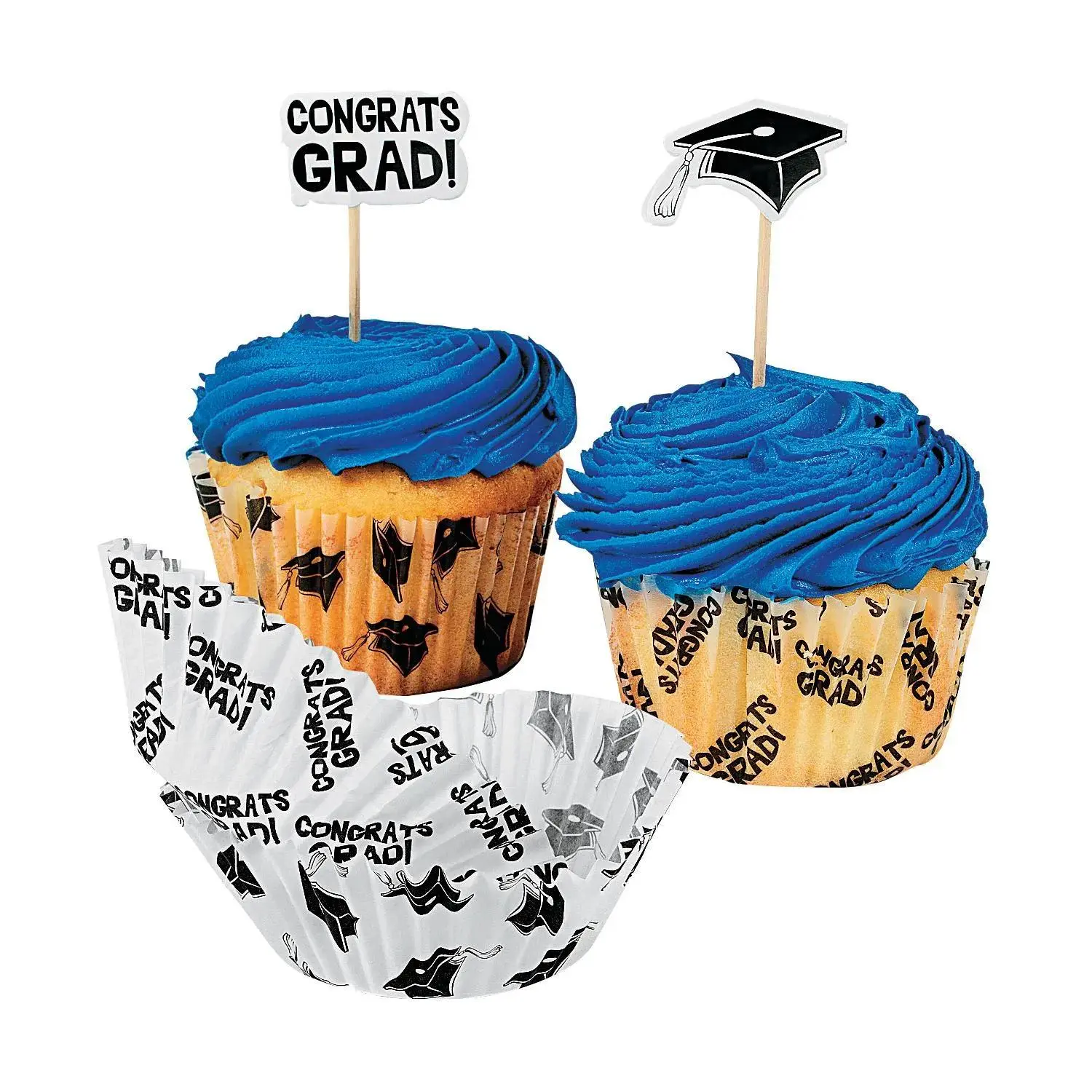 Disposable 2" Graduation Paper Cupcake Liners with Pick Toppers, Bulk Pack of 200 Pieces
