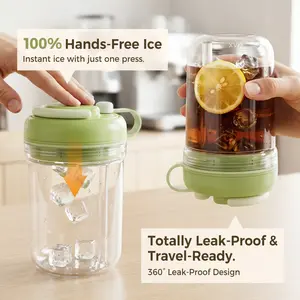 2-in-1 Ice Cube Bottle with Straw, 550ml Silicone Ice Cube Cup, Press-to-Release Ice Tray, Portable Touch-Free Ice Maker for Cocktails, Coffee, Camping, Beach & Outdoor Use