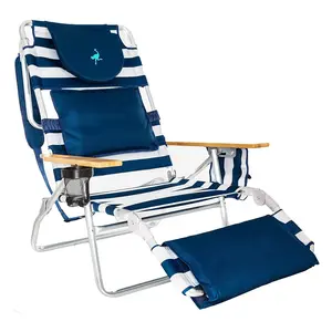 Ostrich Deluxe Padded 3-N-1 Outdoor Lounge Reclining Beach Chair, Striped Blue Ostrich Deluxe Padded 3-N-1 Outdoor Lounge Reclining Beach Chair, Striped Blue