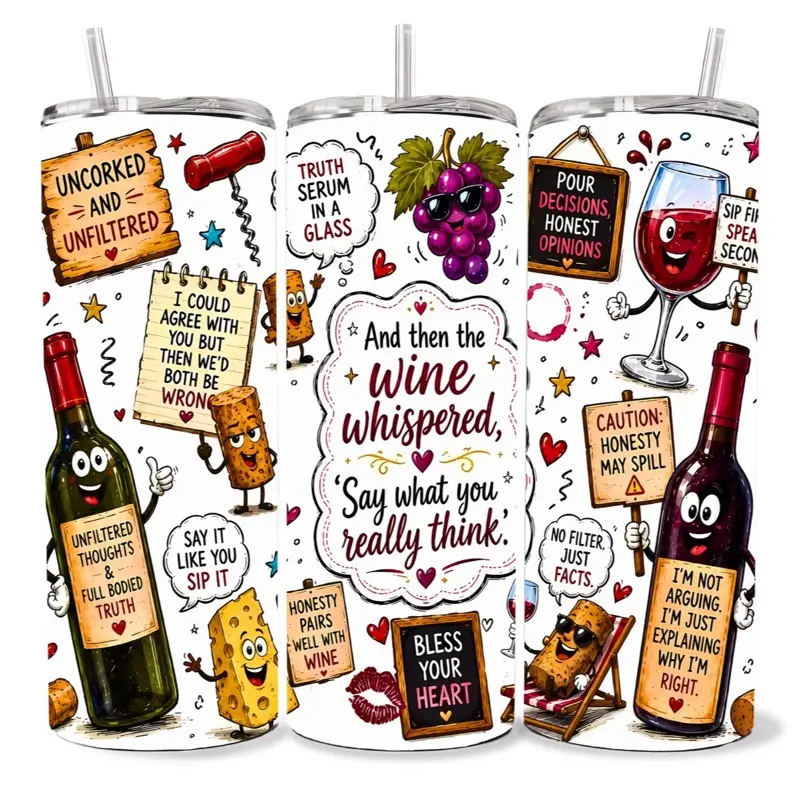 Wine Whispered 20 oz Tumbler - BPA Free, Stainless Steel, Leak Proof, Clear Lid, Includes Straw