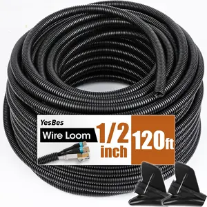 120 FT 1/2 Inch Split Wire Loom Tubing Wire Conduit Black Wire Protector Tubing