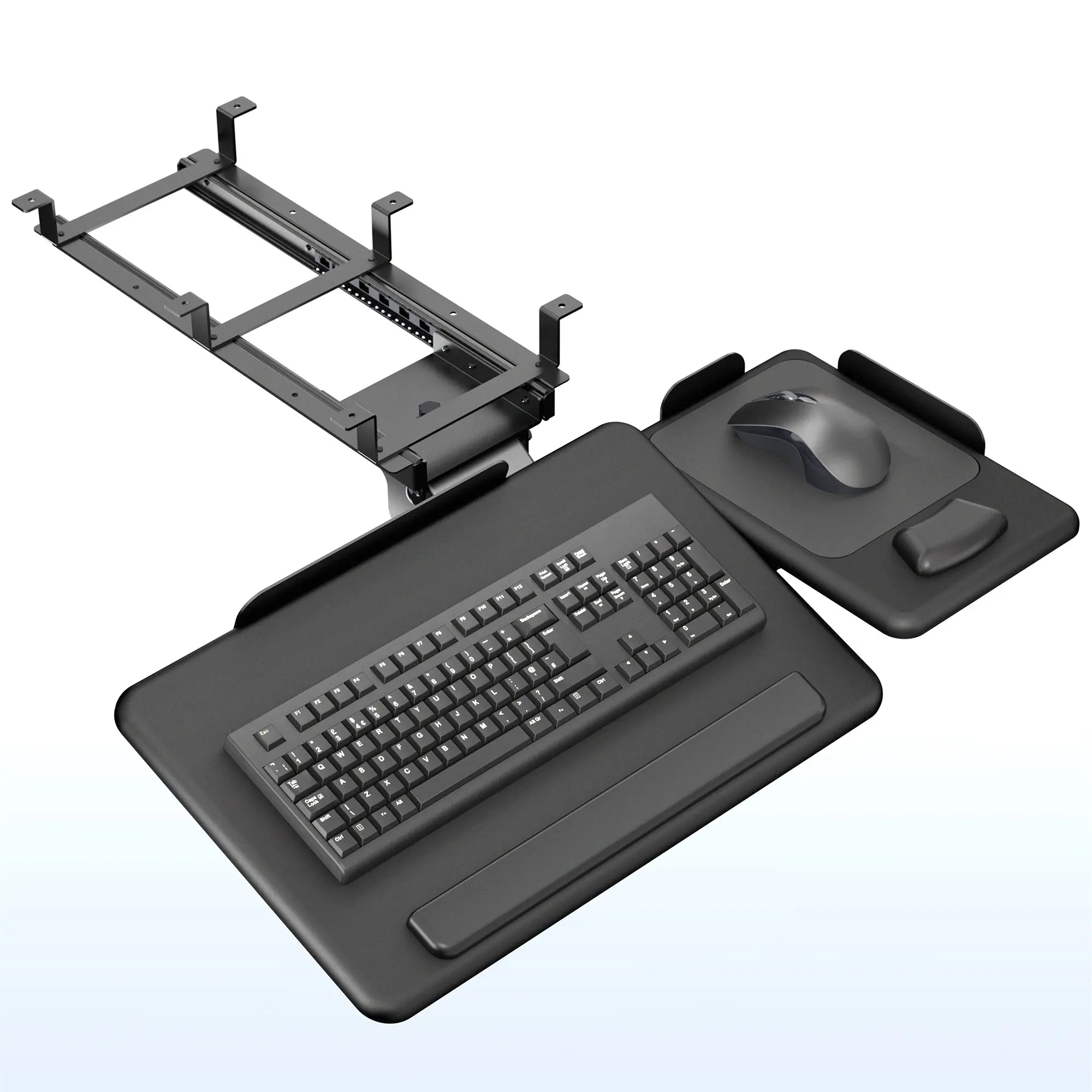 Under Desk Tilting Keyboard Tray with Independent Mouse Pad, Ergonomic Computer Accessory for Office Use, Tilting Tray