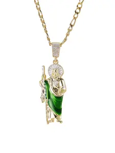 Saint Judas Tadeo Faith Necklace, Gold-Plated Gold Tone Figaro Link Chain, Elegant Protective Religious Figurine Pendant Costume Jewelry, Gold Tone Necklace