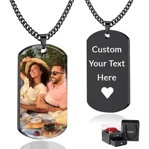 Custom Dog Tag Necklace with Photo Personalized - Double Side Engraved Picture Text Pendant Necklace,Memorial Gifts for Men Boyfriend