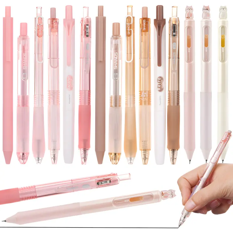 16 Pcs Retractable Rollerball Pens,Include 2Pcs Highlighter,0.5mm Black Gel Ink Pens,Quick Dry No Smudge, Smooth Writing Comfortable Grip Pen, Cute Black Ink Journaling Pens for School Supplies Office