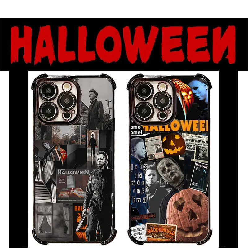 Michael Myers Horror Halloween Devil Evil Pattern Electroplated TPU Casing For iphone 16 15 14 13 12 11 X XS PRO PLUS MAX Four Corners Anti-Fall Transparent Soft Silicone Gift Shockproof Protection Anti-Drop Protective Protector Phone Cases Shell Cover