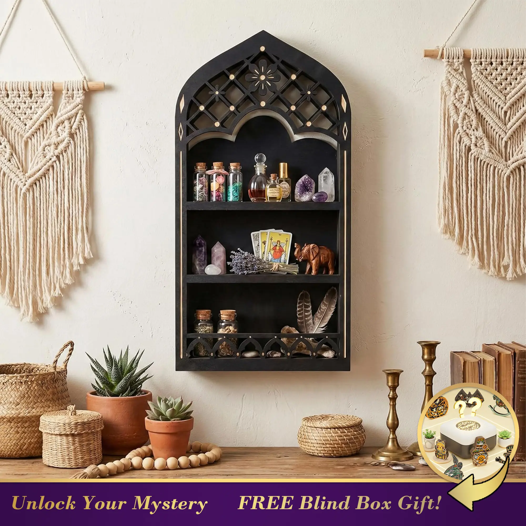 FNYDOX Floating Shelf for Wall | Gothic Window Crystal Display Shelf | Wall Mount Shelf | Cottagecore Vintage Decor | Wooden Wall Shelf for Bedroom and Living Room | Perfume Shelf for Wall | Wall Art Gift