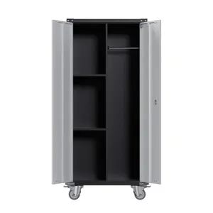 Garage storage cabinet 72 inches, with wheels and nail plates | Heavy duty steel with 4 adjustable shelves | Workshop home office organizer, black, tool box