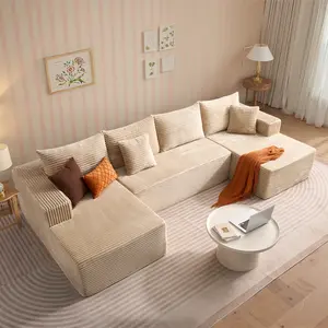 XIZZI 135" U-Shape Cloud Sectional Couch with Chaise Modular Deep Seating Sofa, Premium High-Density Foam & Plush Corduroy, Upholstered Soft Couch, No Assembly Required