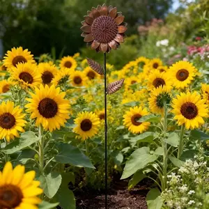 Handcrafted Rusty Metal Sunflower Garden Stakes, Sunflower Garden Art, Rustic Charm for Outdoor Decor, Decoration, Perfect for Garden, Patio, or Lawn