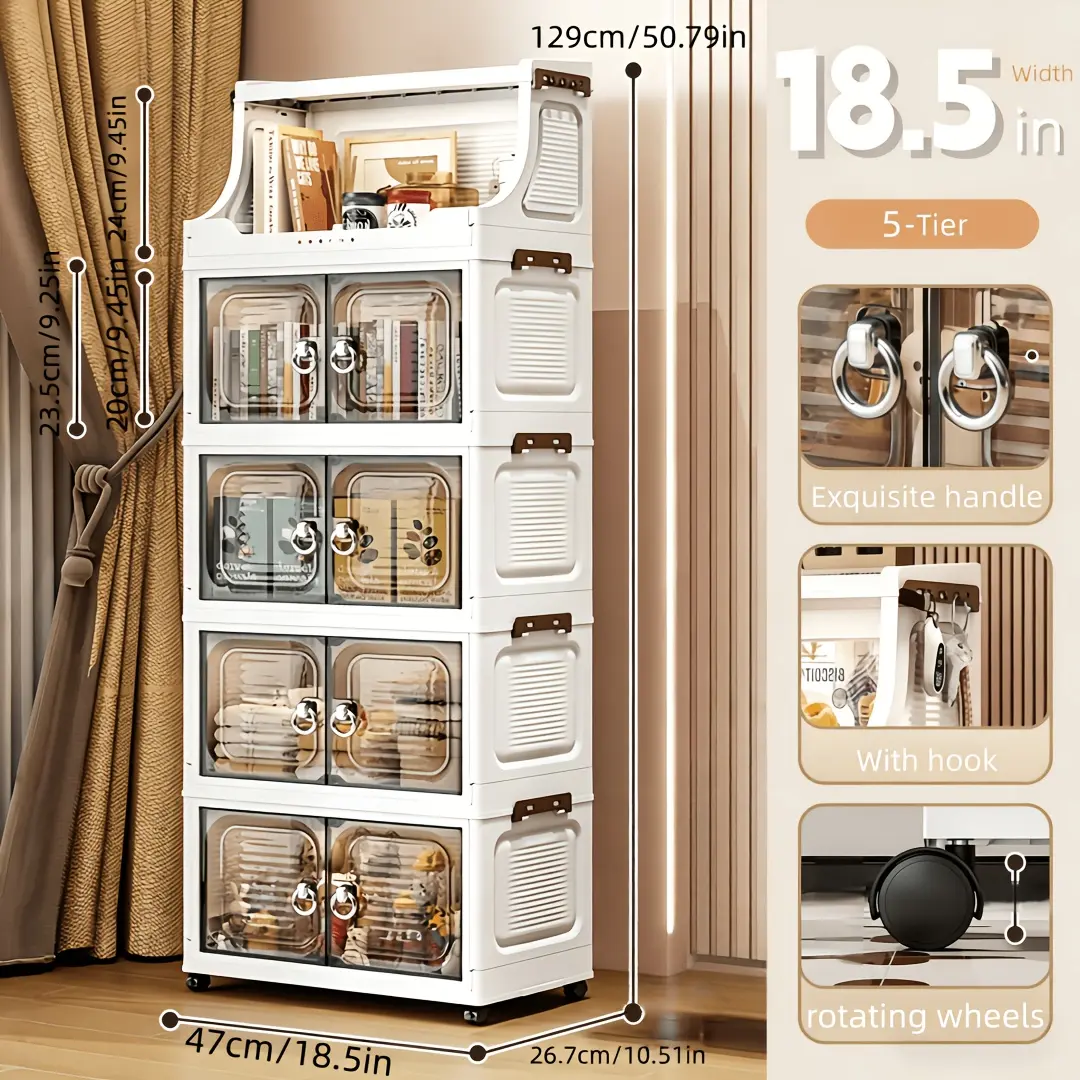 5 tiers (1 shelf + 4 storage bin) + 4 casters