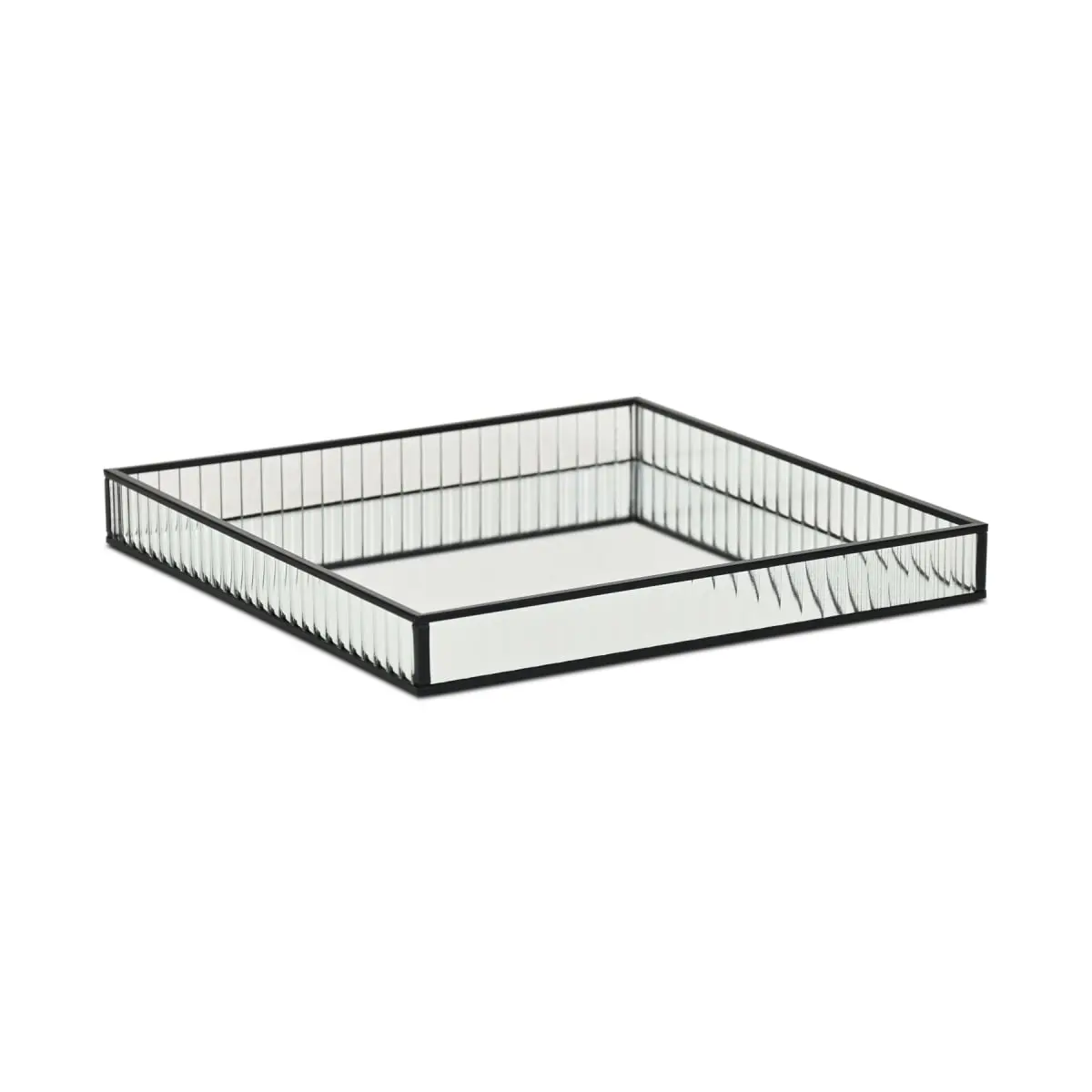 Cheungs 6137BK-L Veldra Black Square Fluted Glass Tray - Large, 11.75" l x 11.75" w x 1.5" h, 4 lbs, Indoor Shelf Accessory for Displaying Decorative Items