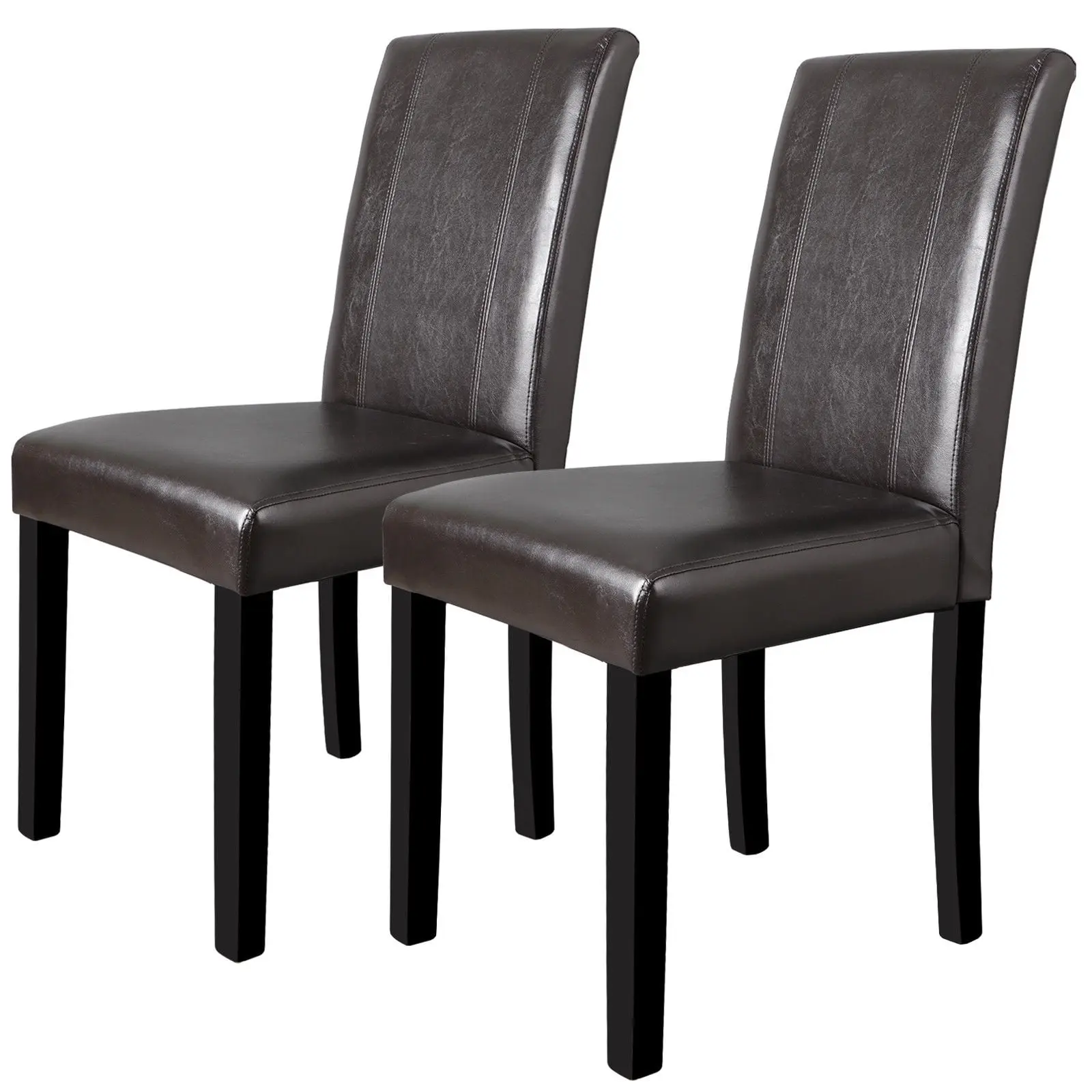 2-Piece PU Leather Upholstered Dining Chairs - Armless Brown Chic Modern Contemporary Dining Side Chairs with Padded Seats, Stylish Indoor Home Furniture, Modern Dining Chairs