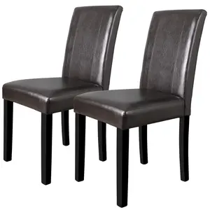SuperDeal Set of 2 Brown Elegant Design Leather Contemporary Dining Side Chairs Home Room