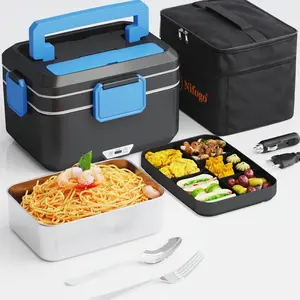 Nifogo Electric Lunch Box 100W 3.5L Food Heater Portable with Tableware & Lunch Bag for Car Home Office Travel Non Battery Powered Stainless Steel