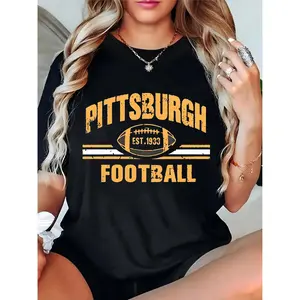 Women's Pittsburgh Football EST.1933 Vintage Graphic T - Shirt, Game Day Casual Sports Fan Top 100% Cotton T-shirt