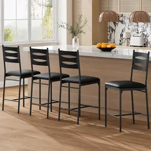 Bar Stools Set of 4, Counter Height Bar Chairs with Back and Thick Cushion, Upholstered Dining Chairs with Padded Seat, Barstools for Kitchen Island, Bar, Dining Room, Black