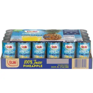 Dole 100% Pineapple Juice 8 fl oz Cans 24 Count With Vitamin C No Added Sugars Fat Free Cholesterol Free Natural Nutrition