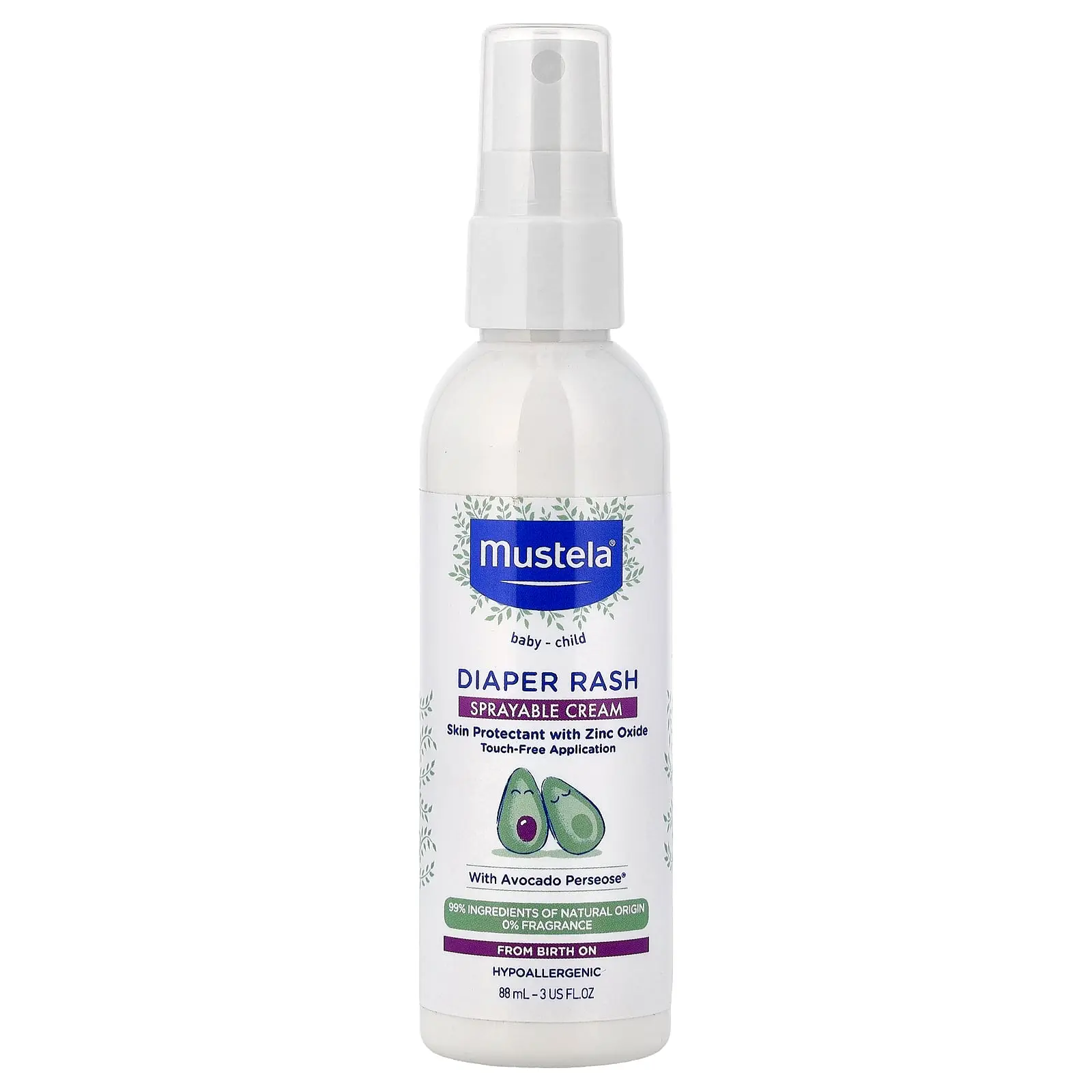 Mustela Baby-Child, Diaper Rash, Sprayable Cream, Fragrance Free, 3 fl oz (88 ml) | HSA/FSA Eligible