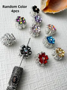 4pcs Random Color Alloy Beads with Artificial Crystal, Cute Flower Petals Maple Leaf Decorative Beads Rhinestone Alloy Beads for Pens Colorful Focal Beads for DIY Craft Beaded Pens etc. Bead Assortment