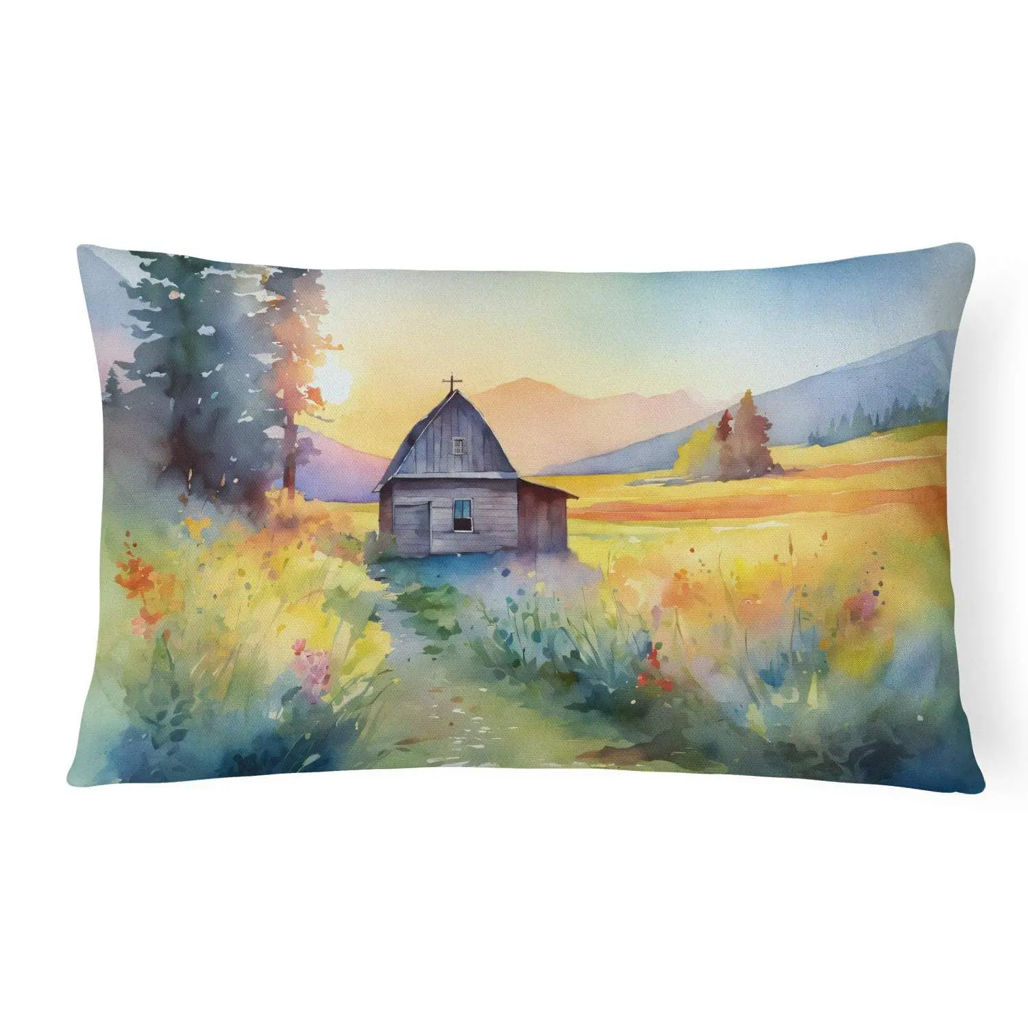 Decorative Pillow, 12x16 inch Montana Bitterroot Watercolor-Print Fabric, Fade Resistant Household Textile Cushion Accessory
