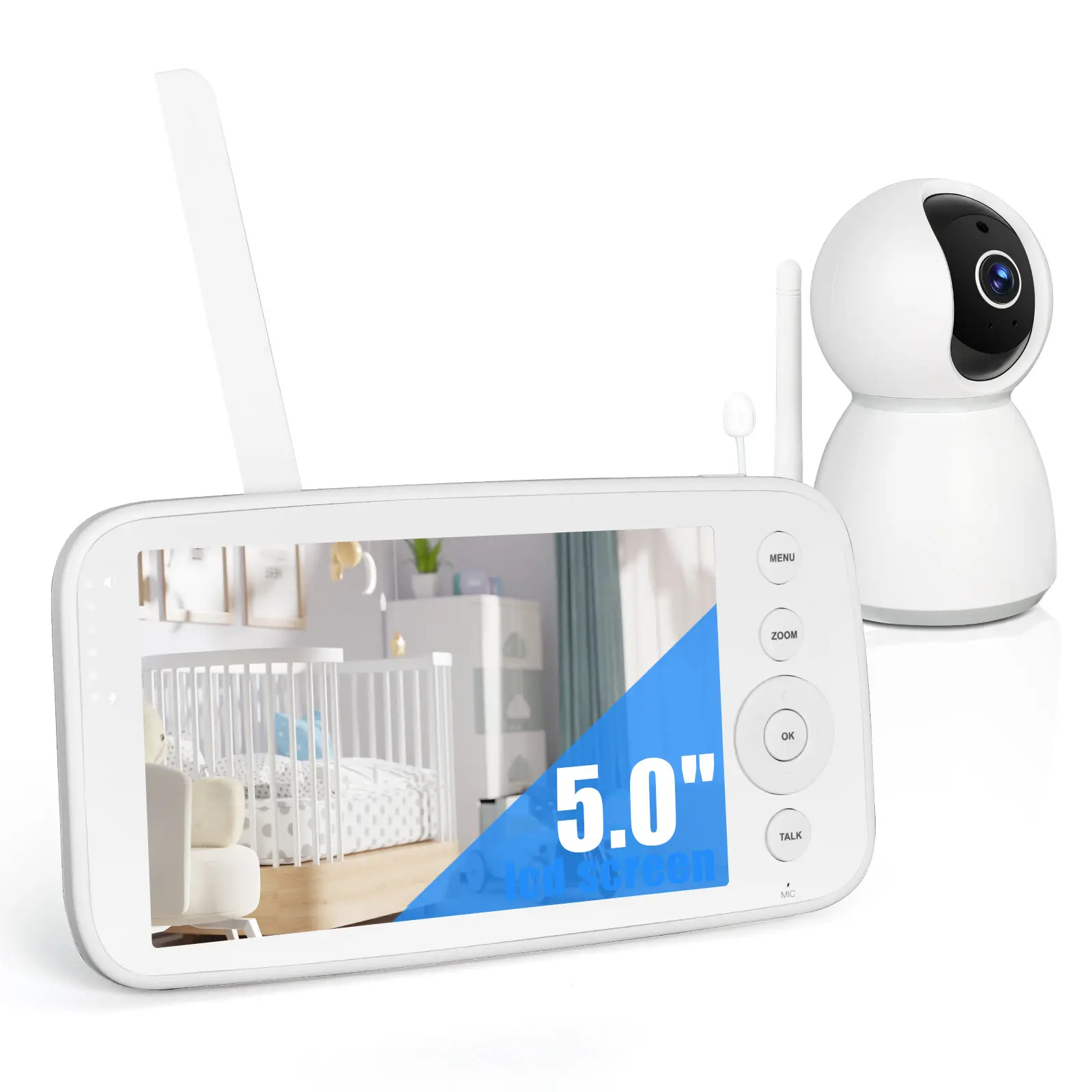 AEEZO 5 Inch HD Video Monitor with IR Night Vision, 30-Hour Battery, 2 Way Audio, Temperature Sensor, 8 Lullabies, Ideal for 3-6 Months