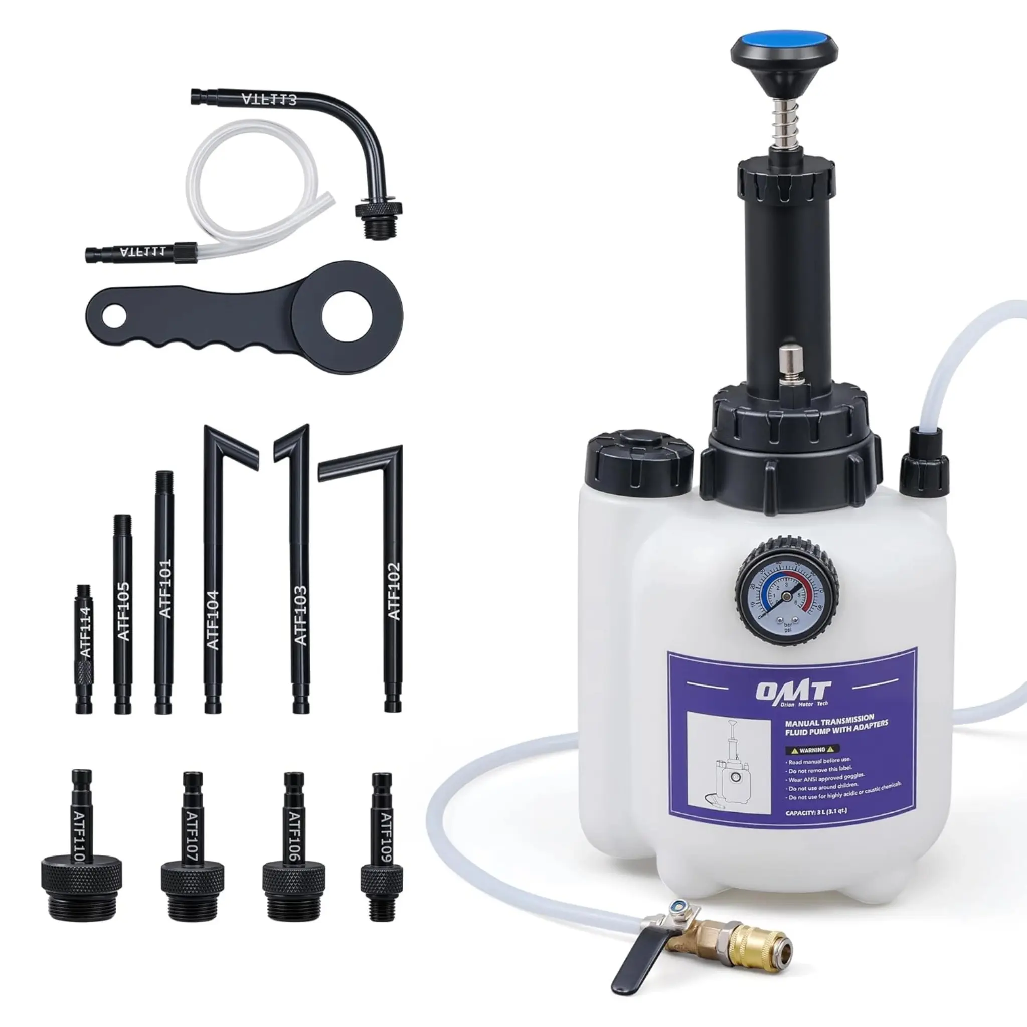Orion Motor Tech Transmission Fluid Pump, 2 Way Manual ATF Refill System Dispenser, Oil and Liquid Extractor 3L Capacity, Automatic Transmission Fluid Pump Tool Set with Pressure Gauge & 12pc ATF Aluminum Adapters