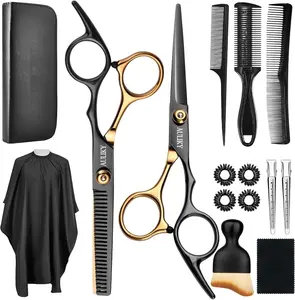 Professional Stainless Steel Hair Cutting Scissors Shears Kit - 15-Pc Heatless Haircare Set with Lightweight Thinning Scissors, Handle, Brush, Comb, Storage; Salon & Barber Haircut Kit for Home, Adult Use,summervibes