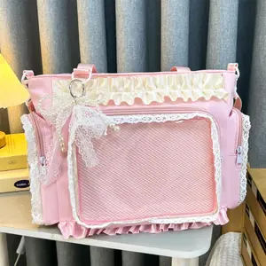 Multi-Color Lace Ruffle Ita Bag with Detachable Strap, Retro Sweet Style Anime Collectible Bag, Y2K Lolita Harajuku Streetwear Handbag for Anime Girls, Outdoor Daily Commute Tote Bag