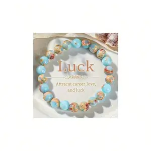 1 pc 2025 Elegant Shoushan Stone Bead Bracelet – “Lucky,” charming and attractive for love and success; a perfect gift for women; a fashionable accessory for daily wear and special occasions; elastic bracelet charm; money-attracting bracelet; green