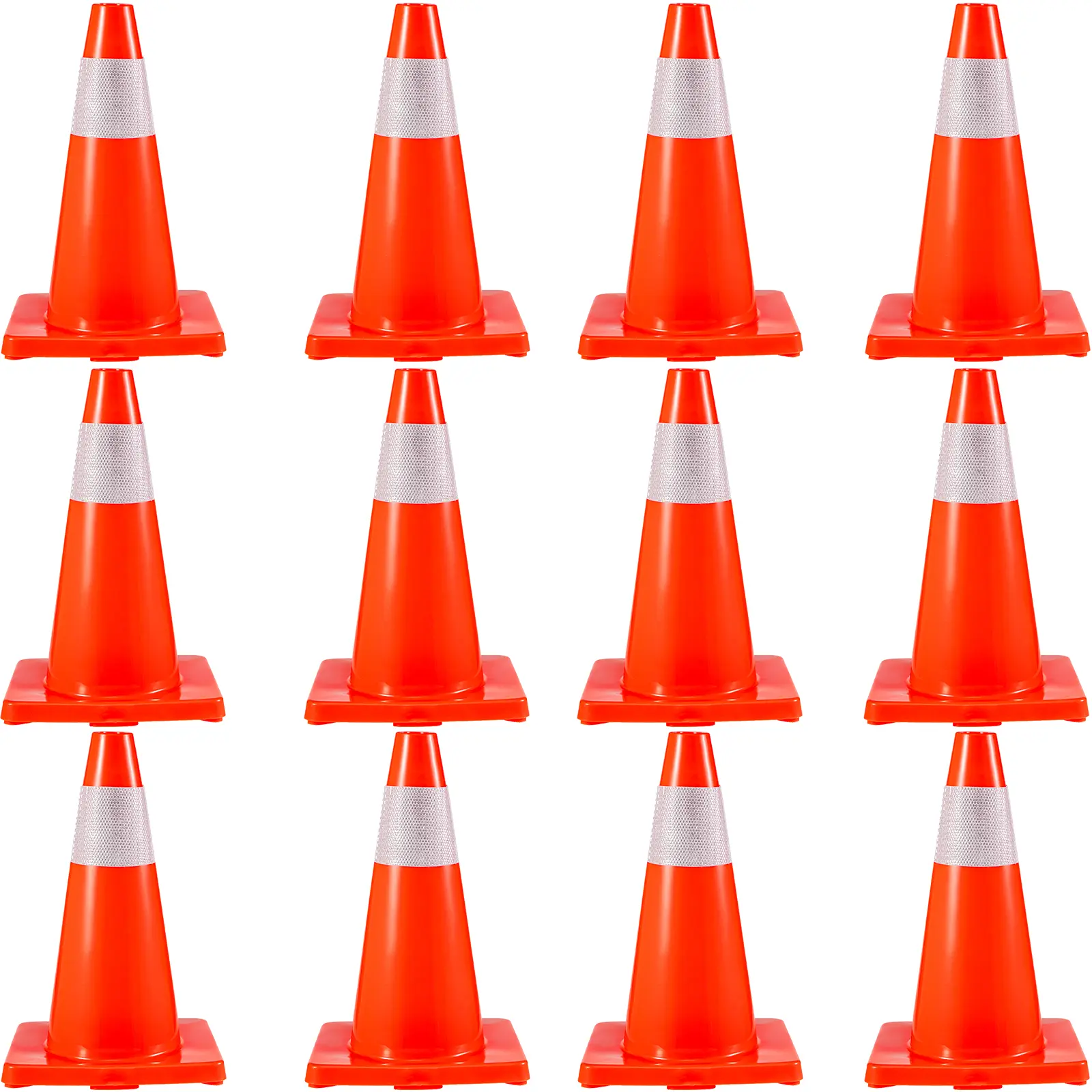 【DealsForYouDays】VEVOR 12Pack 18\" Traffic Cones Safety Road Parking Cones PVC BaseOrange Traffic Cone with Reflective CollarsHazard Construction Cones for Home Traffic Parking