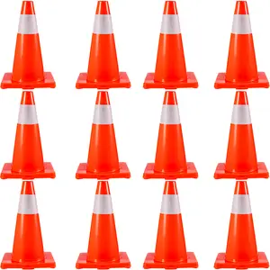VEVOR 12Pack 18\" Traffic Cones,  Safety Road Parking Cones PVC Base, Orange Traffic Cone with Reflective Collars, Hazard Construction Cones for Home Traffic Parking