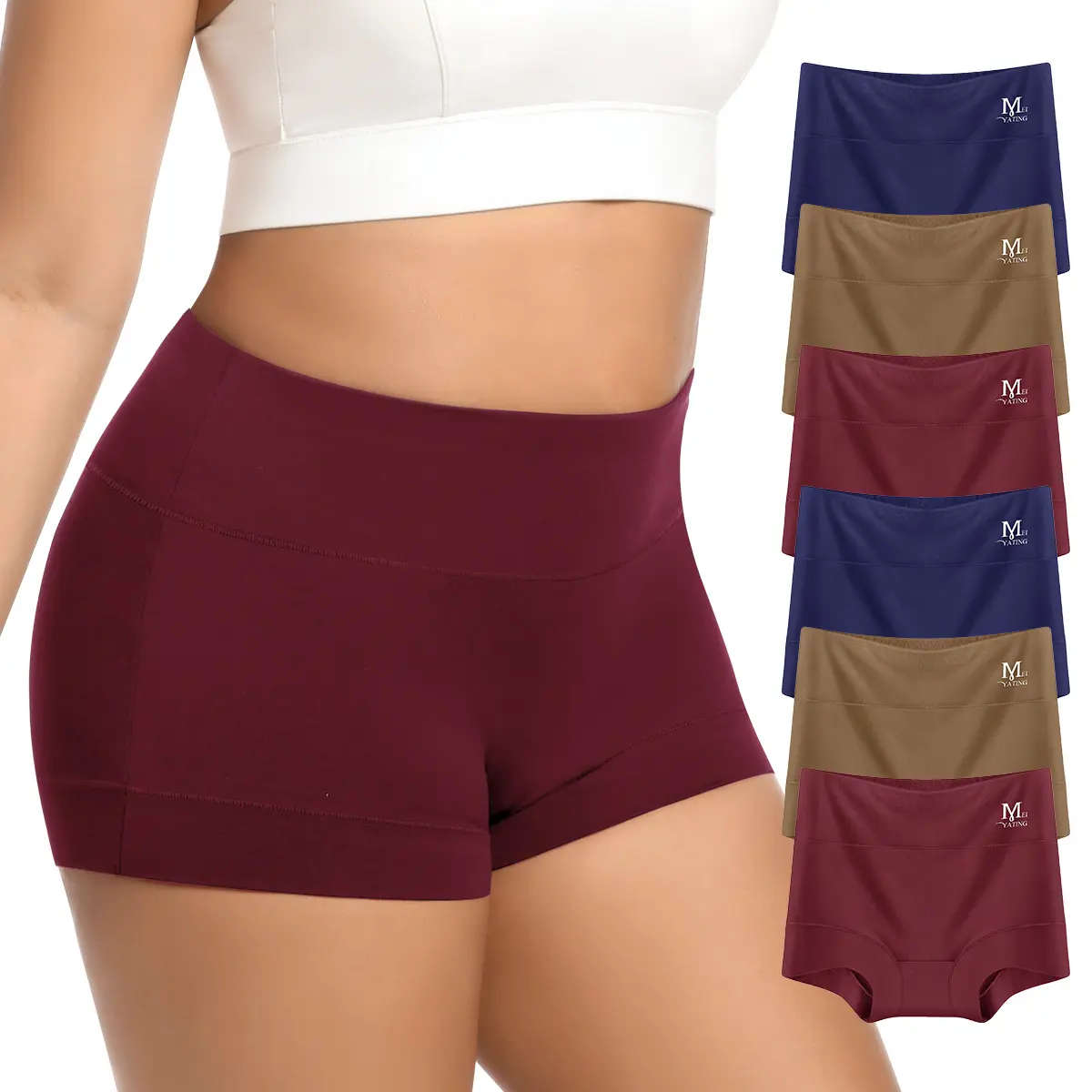 Morelect Women's Boyshorts, 8 Pack High Waist Soft Cotton Panties, Seamless Breathable Solid Color Underwear with Full Coverage