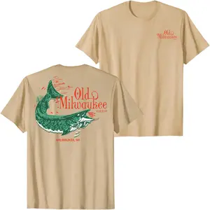 Old Milwaukee Beer Fishing Fish Graphic T-Shirt, Vintage Jumping Fish Back Print Beer Tee for Men Women, Retro Unisex Streetwear Outdoor Fishing Shirt, Summer Casual Top